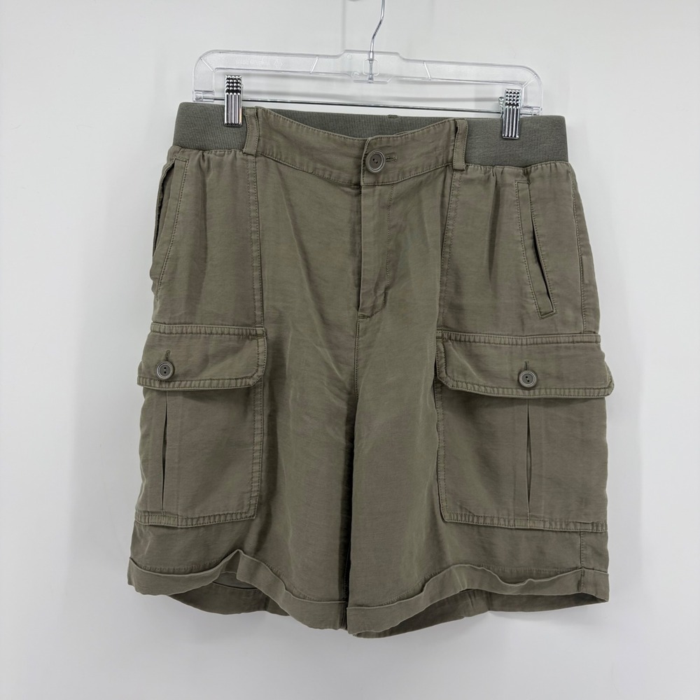 Soft Surroundings Womens Medium Olive Green‎ Cargo Shorts Elastic Waist Utility